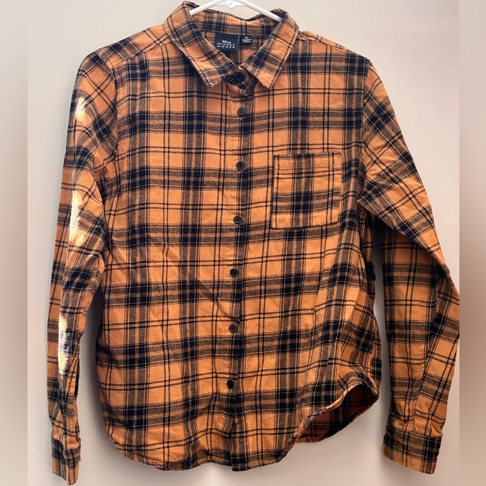 Disney Mickey Mouse Face Orange & Black Flannel • Medium Size